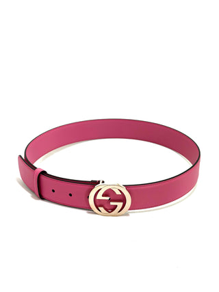Gucci Pink Leather Belt With Gold Blondie Buckle