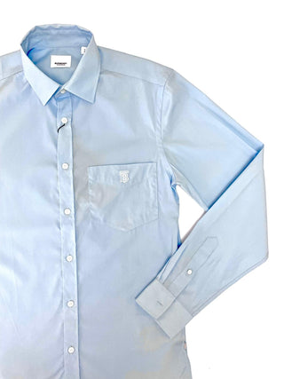 Burberry Light Blue Long Sleeve Button Shirt with Embroidered TB Logo