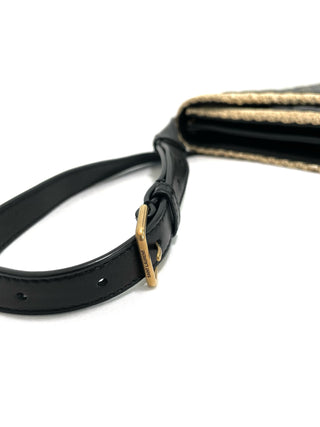 YSL Cream Raffia Black Leather Bag