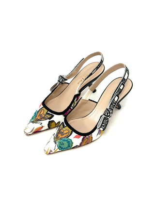 Dior Floral Canvas Leather Slingback Heels