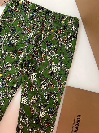 Burberry Gren Flower Print TB Logo Soft Jeans Trousers