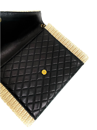 YSL Cream Raffia Black Leather Bag