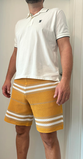 Burberry Mesh Mustard Yellow White Stripe Shorts