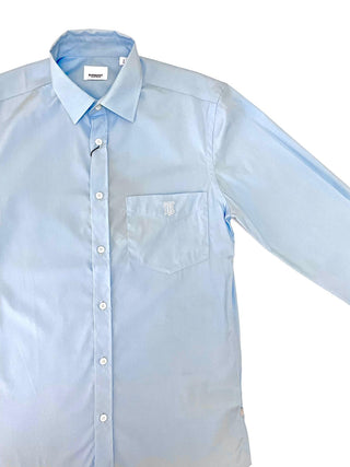Burberry Light Blue Long Sleeve Button Shirt with Embroidered TB Logo