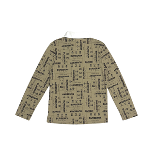 Burberry Beige White Collar Long Sleeve Polo Shirt with Brand Name Logo