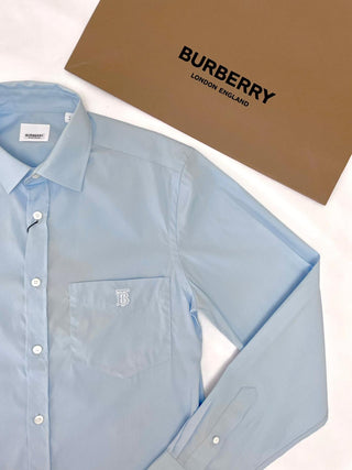 Burberry Light Blue Long Sleeve Button Shirt with Embroidered TB Logo