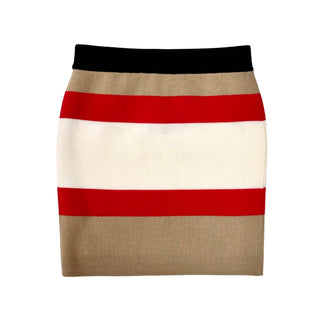 Burberry Beige Red White with Round Logo Wool Skirt