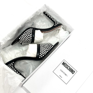 Moschino Limited Edition 85 Crystal Embellished Mules Black