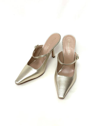 Dior Heeled Mule Gold Tone Metallic Lambskin