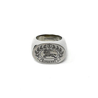 Burberry Palladium Plated Vintage Logo Ring