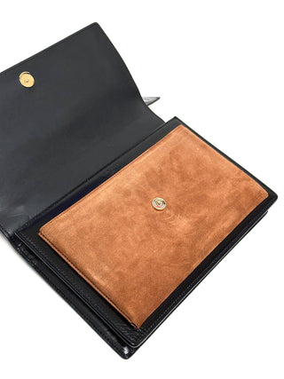 Saint Laurent Sunset Black Calfskin and Brown Suede Top Handle