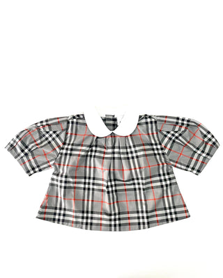 Burberry Classic Caro Patch Grey Blouse with White Collar