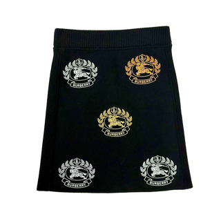 Burberry Black Wool Pencil Skirt with Round Horse and Brand Name Logos