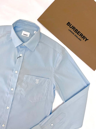 Burberry Light Blue Long Sleeve Button Shirt with Embroidered TB Logo