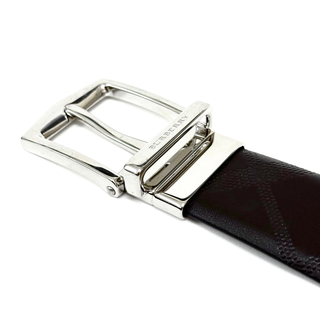 Burberry Reversible Caro Patch Dark Brown Leather Belt with Branded Silver Buckle