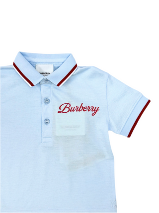 Burberry Baby Blue with Red Logo Name Polo Shirt