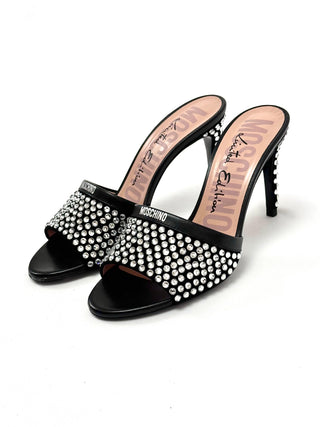 Moschino Limited Edition 85 Crystal Embellished Mules Black