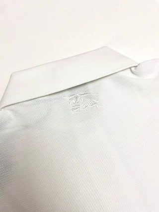 Burberry White Polo Shirt with Branded Gold Button and Horse Embroidery in the back