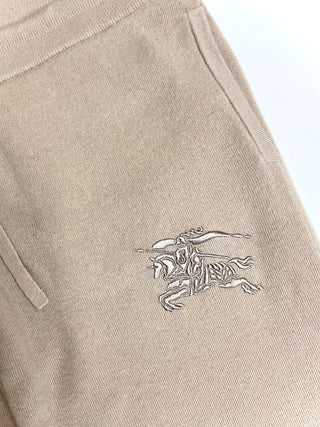 Burberry Beige Cashmere Jogger Pants with Horse Embroidery