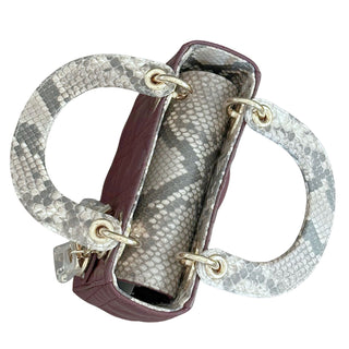 Christian Dior Limited Edition Lady Dior Mini Python Handle Quilted Leather Burgundy