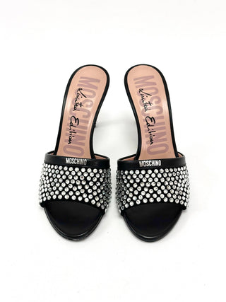 Moschino Limited Edition 85 Crystal Embellished Mules Black