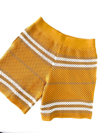 Burberry Mesh Mustard Yellow White Stripe Shorts