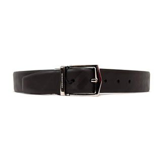 Burberry Reversible Caro Patch Dark Brown Leather Belt with Branded Silver Buckle