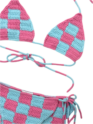 Burberry Pink Blue Classic Caro Knitted Bikini