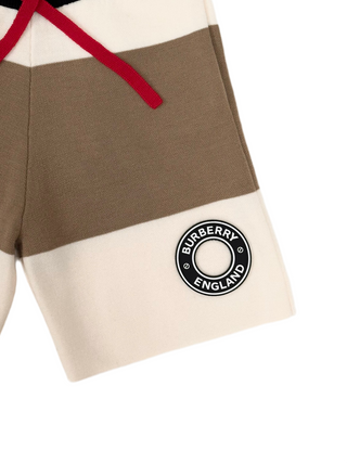 Burberry Beige White with Round Logo Wool Shorts