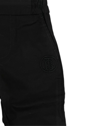 Burberry Black Trousers with Round Brand Logo Embroidered