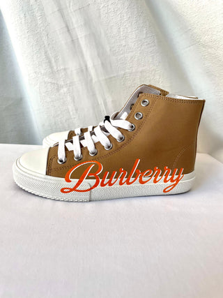 Burberry Orange High Cute Shoes with White Brand Name Logo