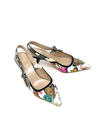 Dior Floral Canvas Leather Slingback Heels