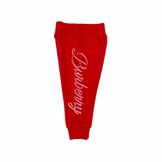 Burberry Red Unisex Jogger Pants with White Name Logo on one Leg