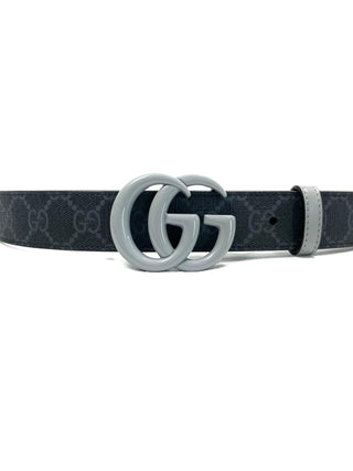 Gucci Leather Belt GG Buckle Grey