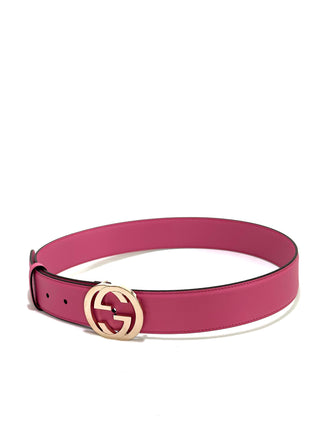Gucci Pink Leather Belt With Gold Blondie Buckle