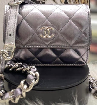 Chanel Quilted Metallic Clutch with Chain