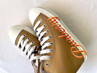 Burberry Orange High Cute Shoes with White Brand Name Logo