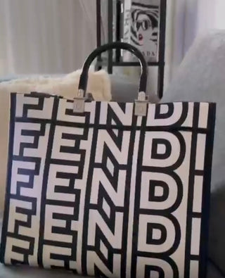 FENDI black white sunshine medium tote