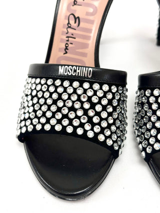 Moschino Limited Edition 85 Crystal Embellished Mules Black