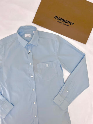 Burberry Light Blue Long Sleeve Button Shirt with Embroidered TB Logo