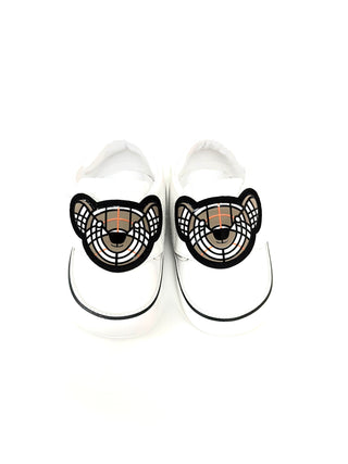 Burberry White soft leather infant shoes with Iconic Bear Logo