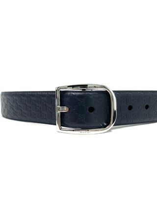 Gucci Leather Belt GG with Silver Buckle