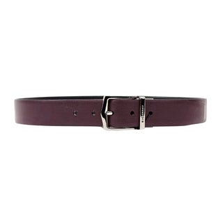 Burberry Maroon Red Black Reversible Leather Belt with Silver Branded Buckle