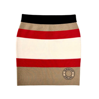Burberry Beige Red White with Round Logo Wool Skirt