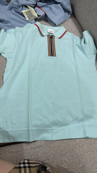 Burberry light aqua iconic stripe polo