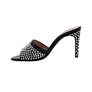 Moschino Limited Edition 85 Crystal Embellished Mules Black