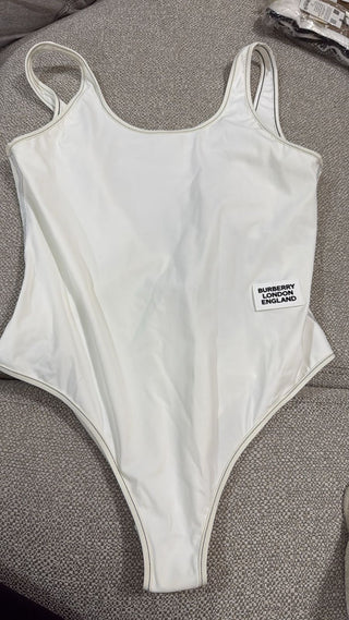 Burberry White Swimsuit with Logo in the side