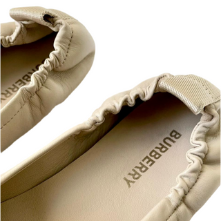 Burberry Beige Soft Leather Ballerina Shoes with Gold TB Logo