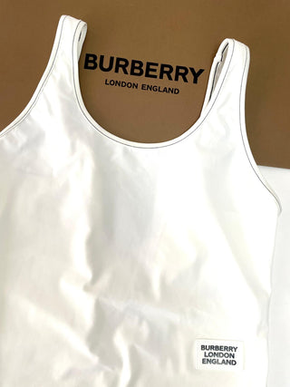 Burberry White Swimsuit with Brand Logo Patch