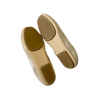 Burberry Beige Soft Leather Ballerina Shoes with Gold TB Logo